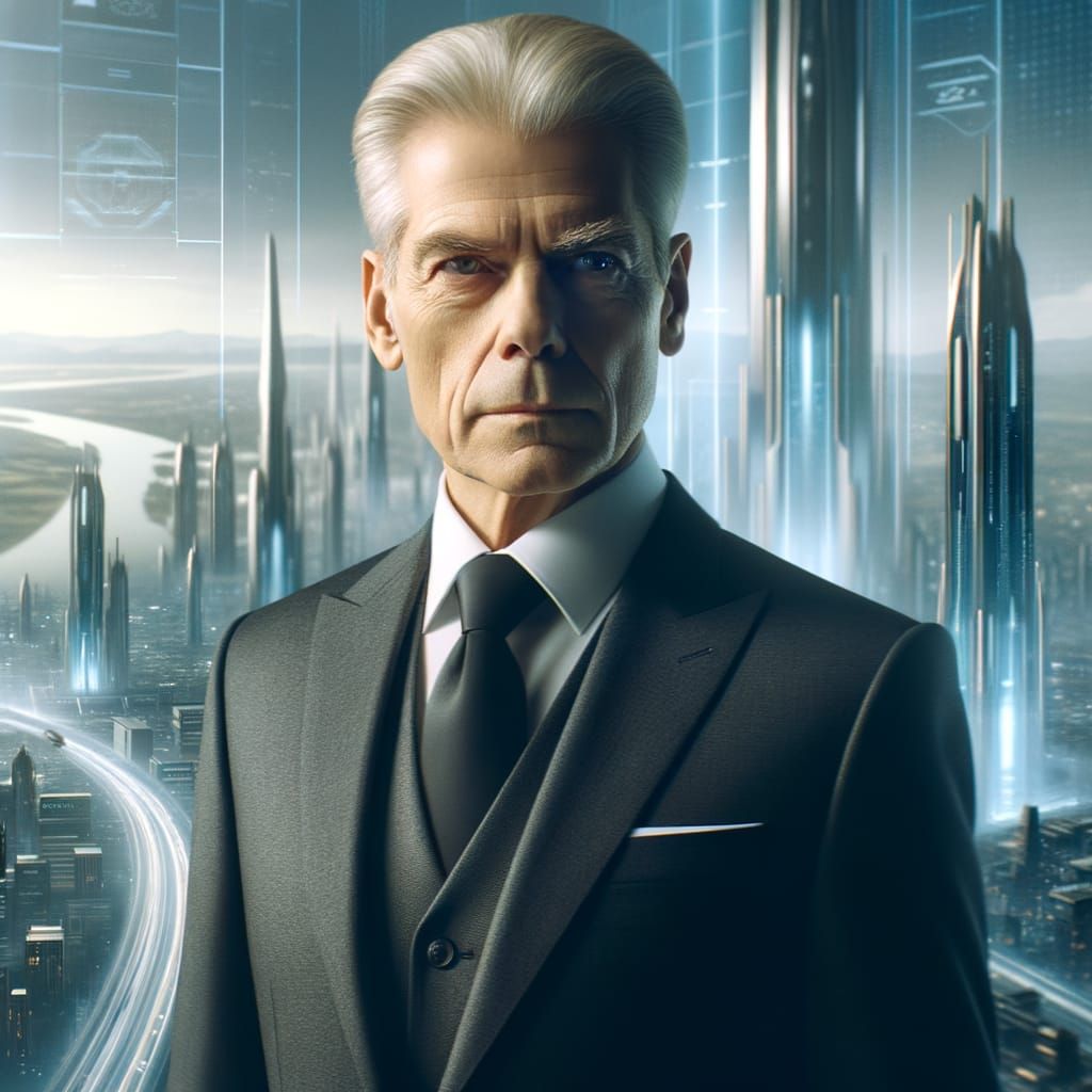 Futuristic Cityscape Portrait of an Elegant Man