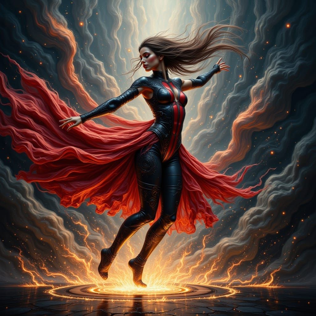 Chaos Dancer in Dramatic Light, Impasto Style