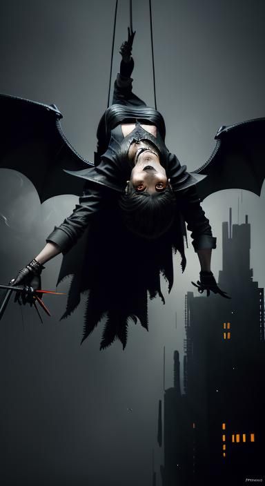 An artistic depiction of a person feared hanging upside down...