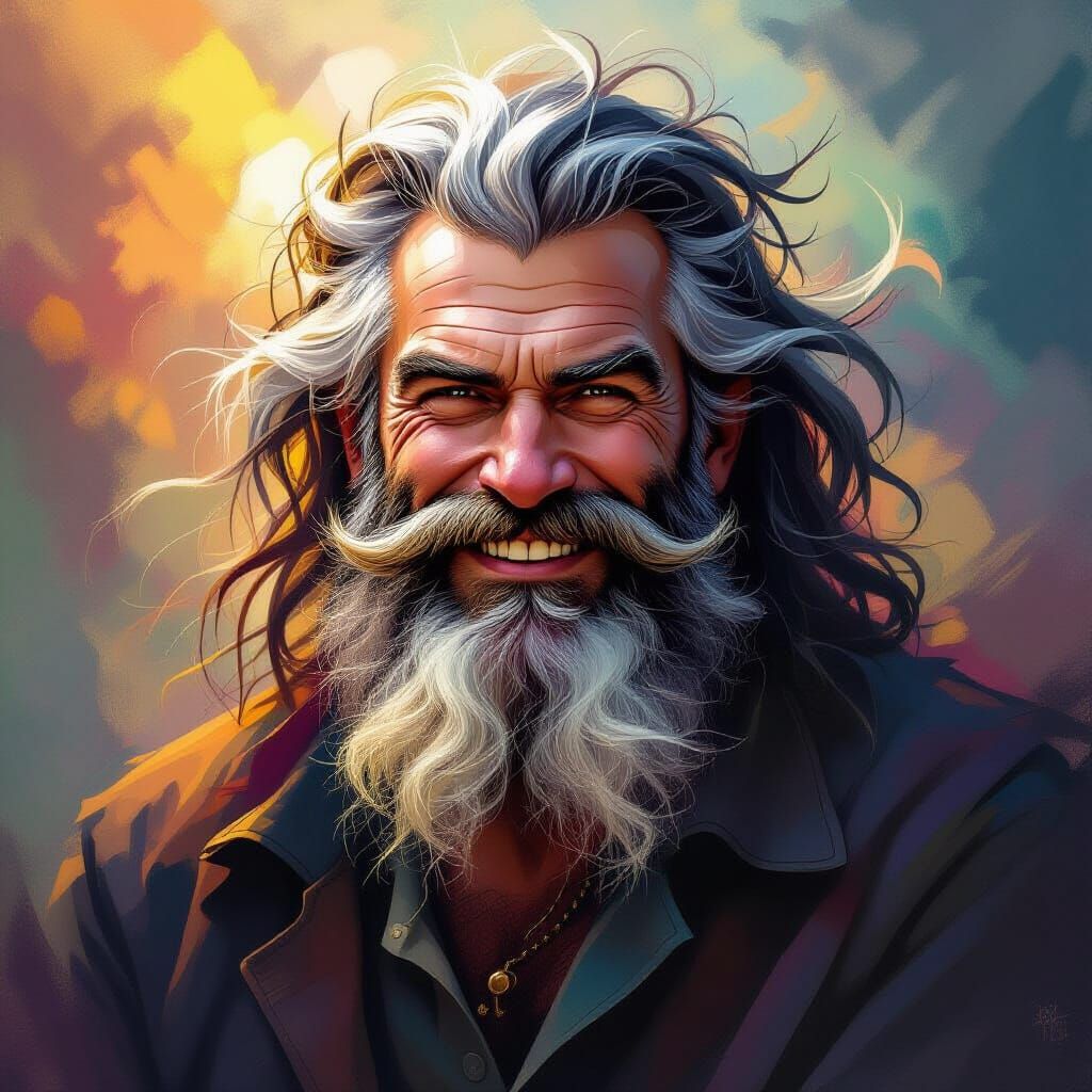 Majestic Hairy Man with Wild Beard and Hair