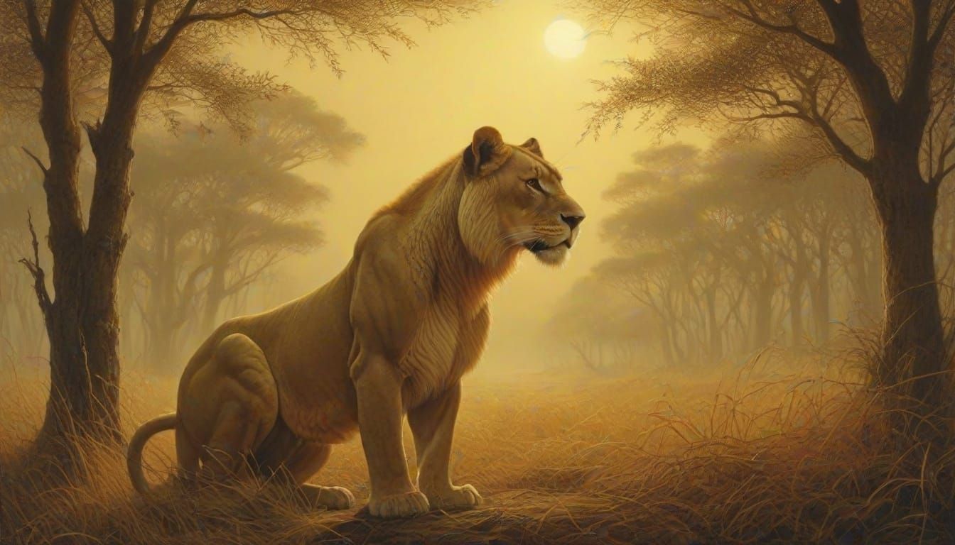 Regal Lioness in Golden Savannah