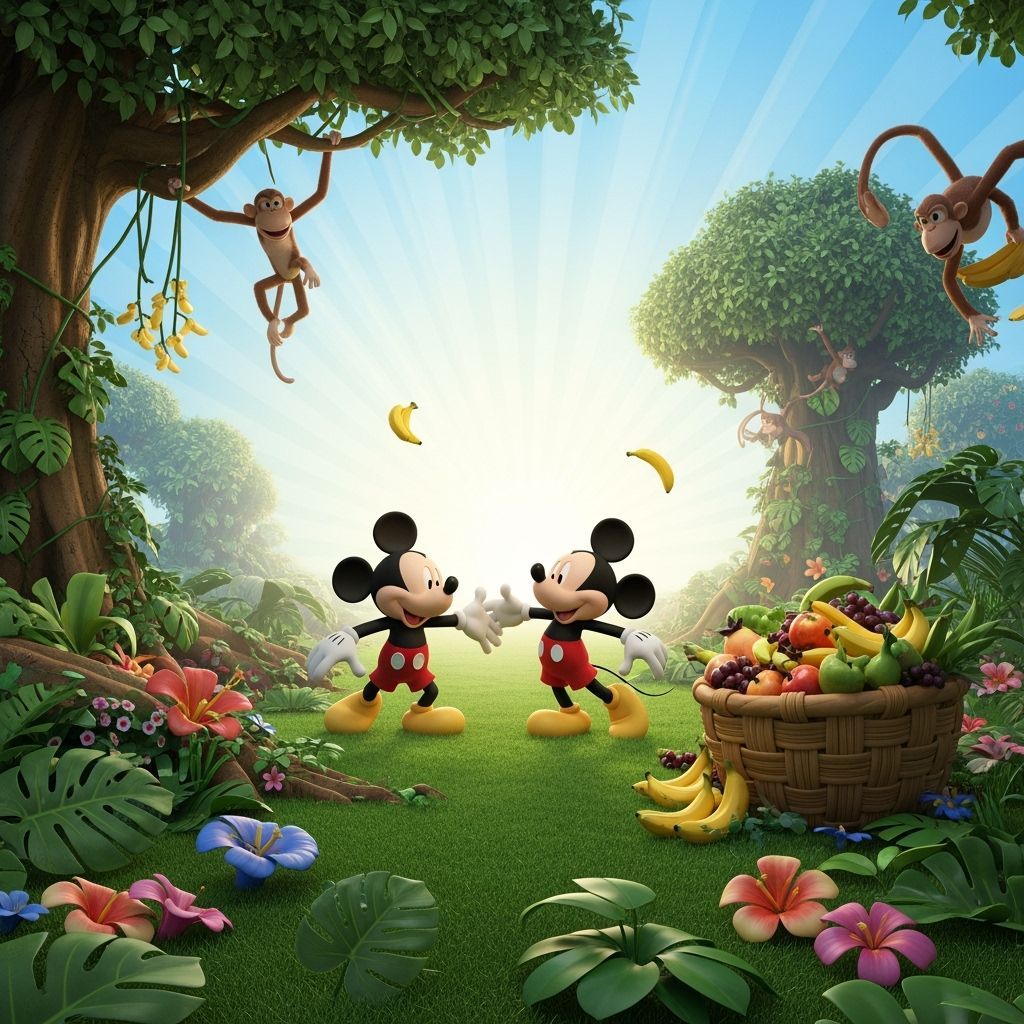 Mickey and Minnie Mouse Play Tag in Jungle, Pixar Style