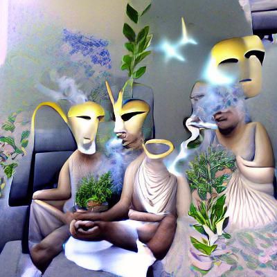 Enlightened Beings Smoking Ephemeral Herbs