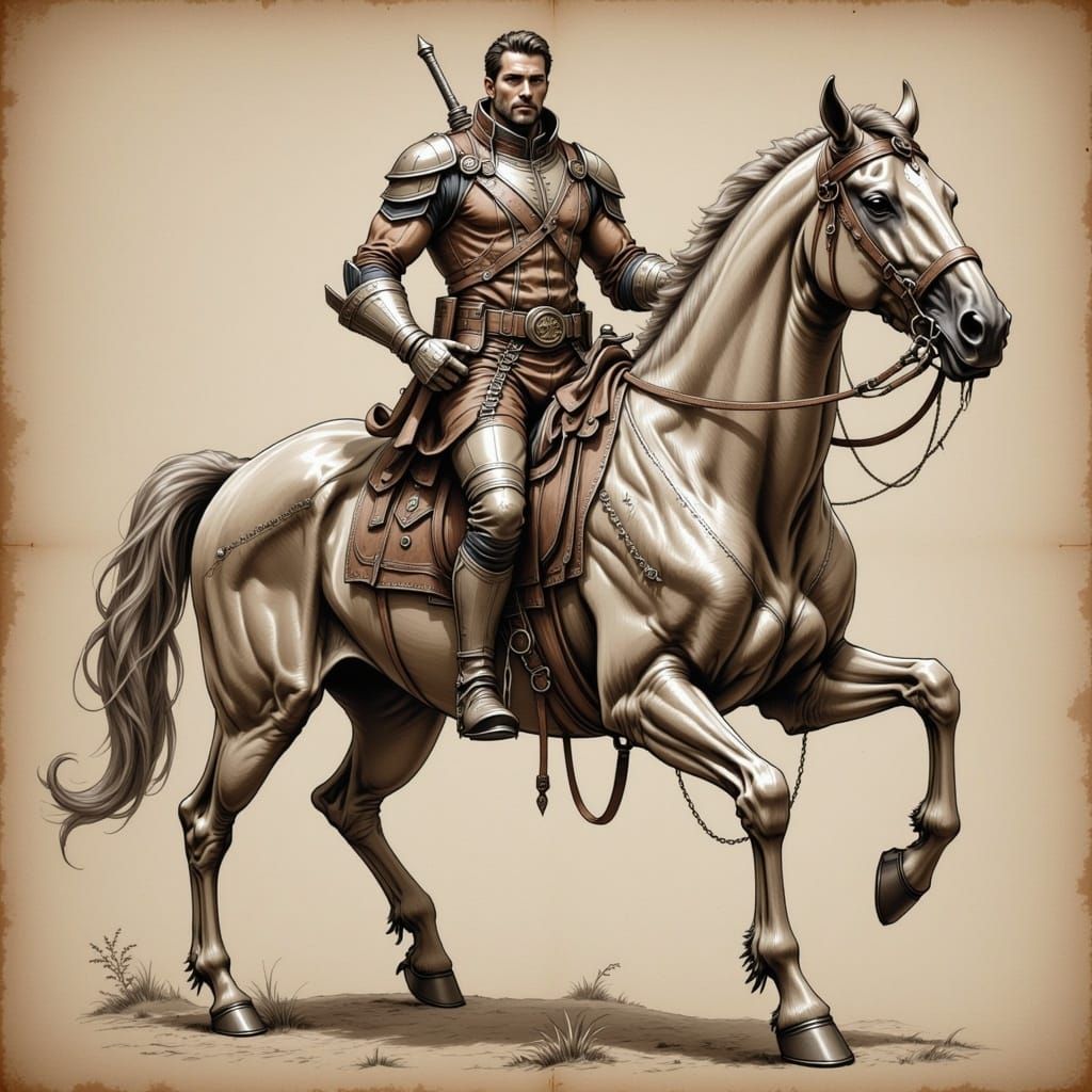  <lora:sMOre Flux:1.0> A steampunk warrior on a metal horse