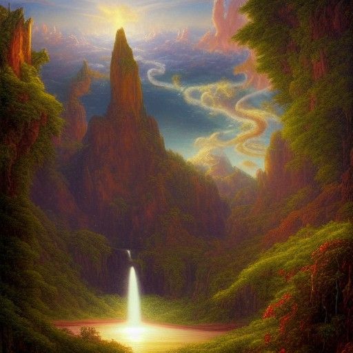 realistic detailed view of heaven by terance james bond, rus...