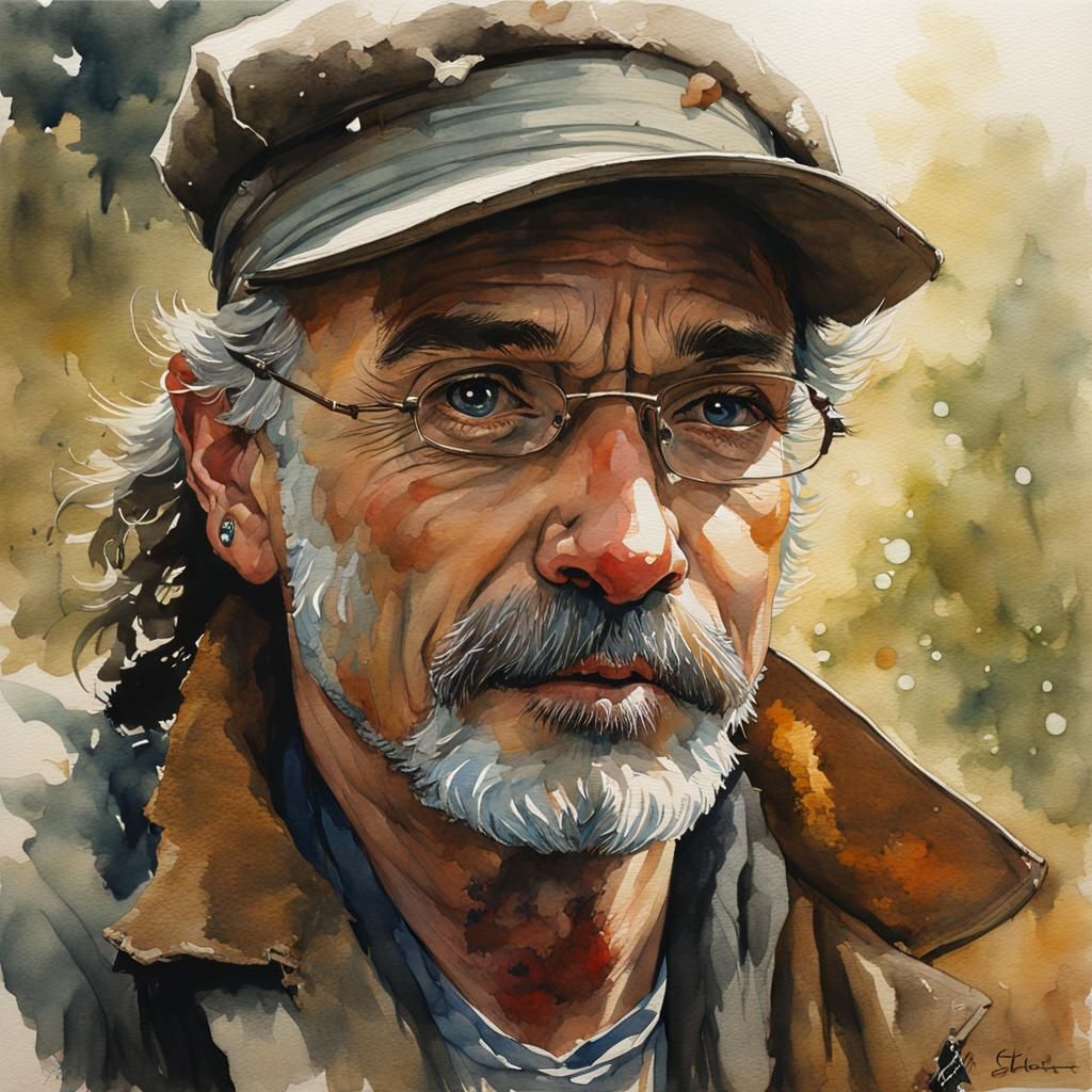 Watercolor portrait, Edward   by @Drivers