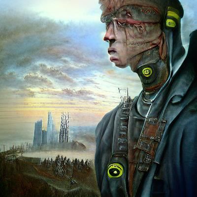 Half human half cyborg by Caspar David Friedrich VRay hyperd...