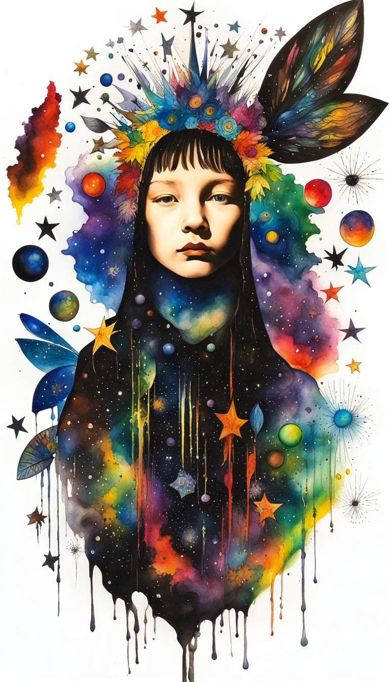 Cosmic Dark Goddess rains down stars,  child witnesses , It ...