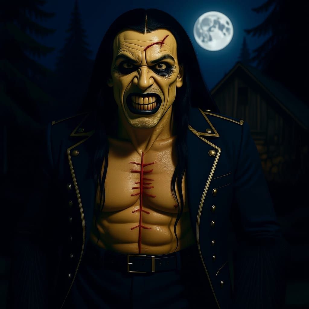 Being with the follwing atributes:He is an enormous, eight-foot-tall figure. 

Skin: His skin is a sickly, yellowish color and is so thin th...