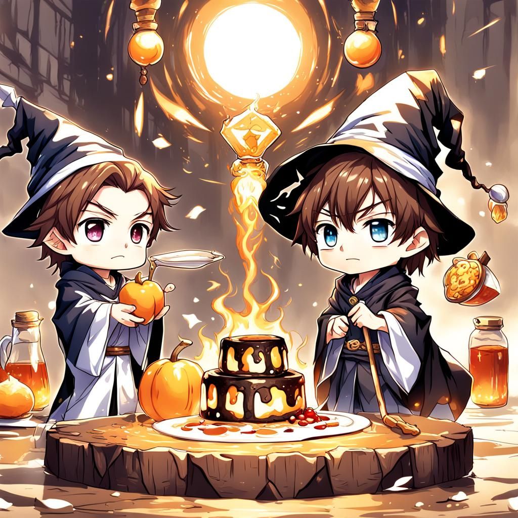 Chibi wizard with normal eats and brown hair boy