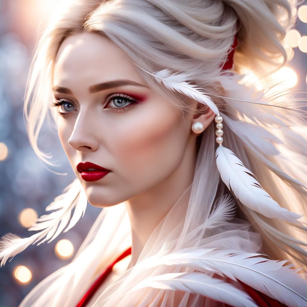 Photorealistic, smooth bokeh, hd, 8k photo of a young beautiful pale white Slavic woman with a pearl ...  by @Vey Telmo