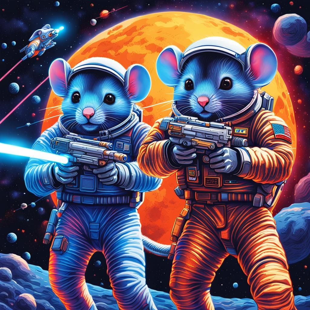 Mice Astronauts in Space Battle with Laser Guns