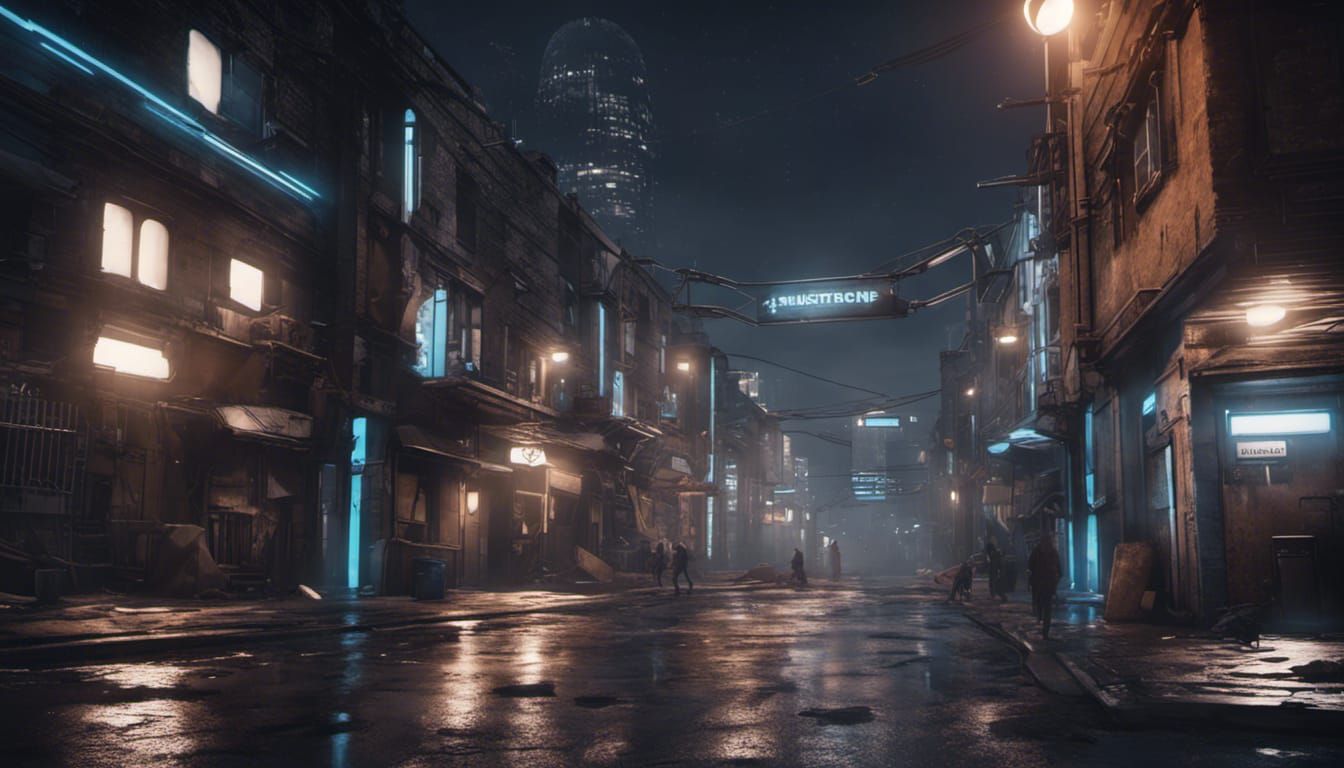 futuristic urban london ghetto at night with ill people detroit become ...