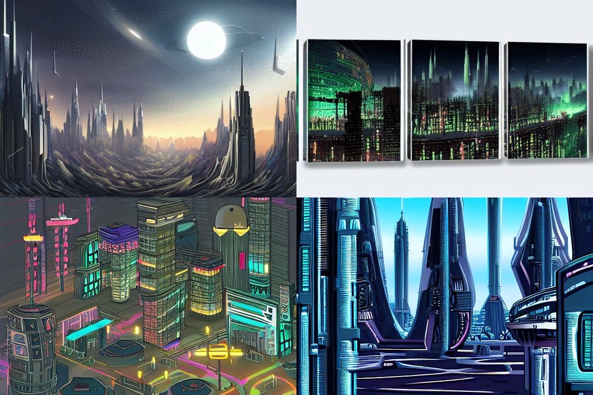 Sci-fi city in the style of Dau-al-Set
