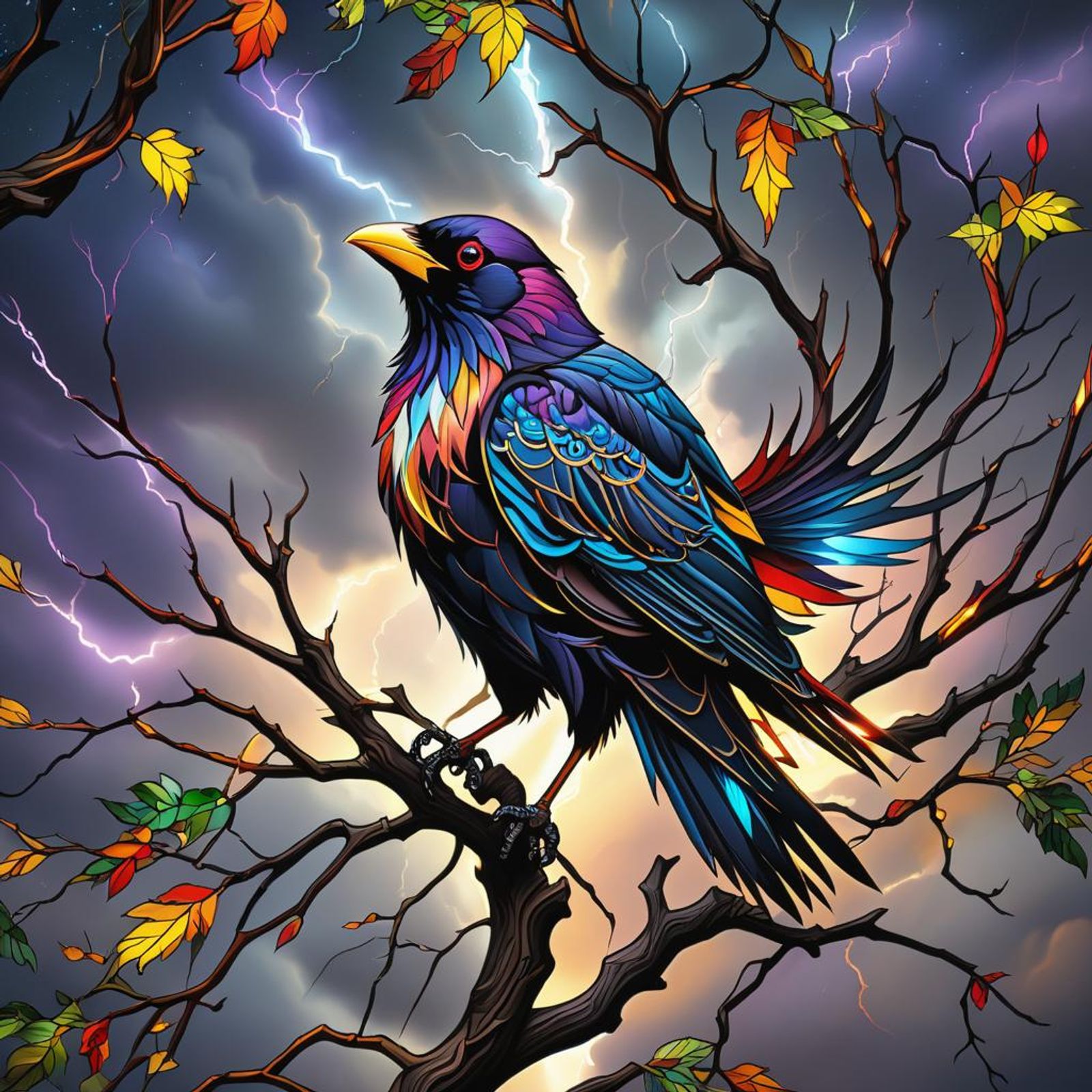 Stained Glass Lightning Crow - AI Generated Artwork - NightCafe Creator