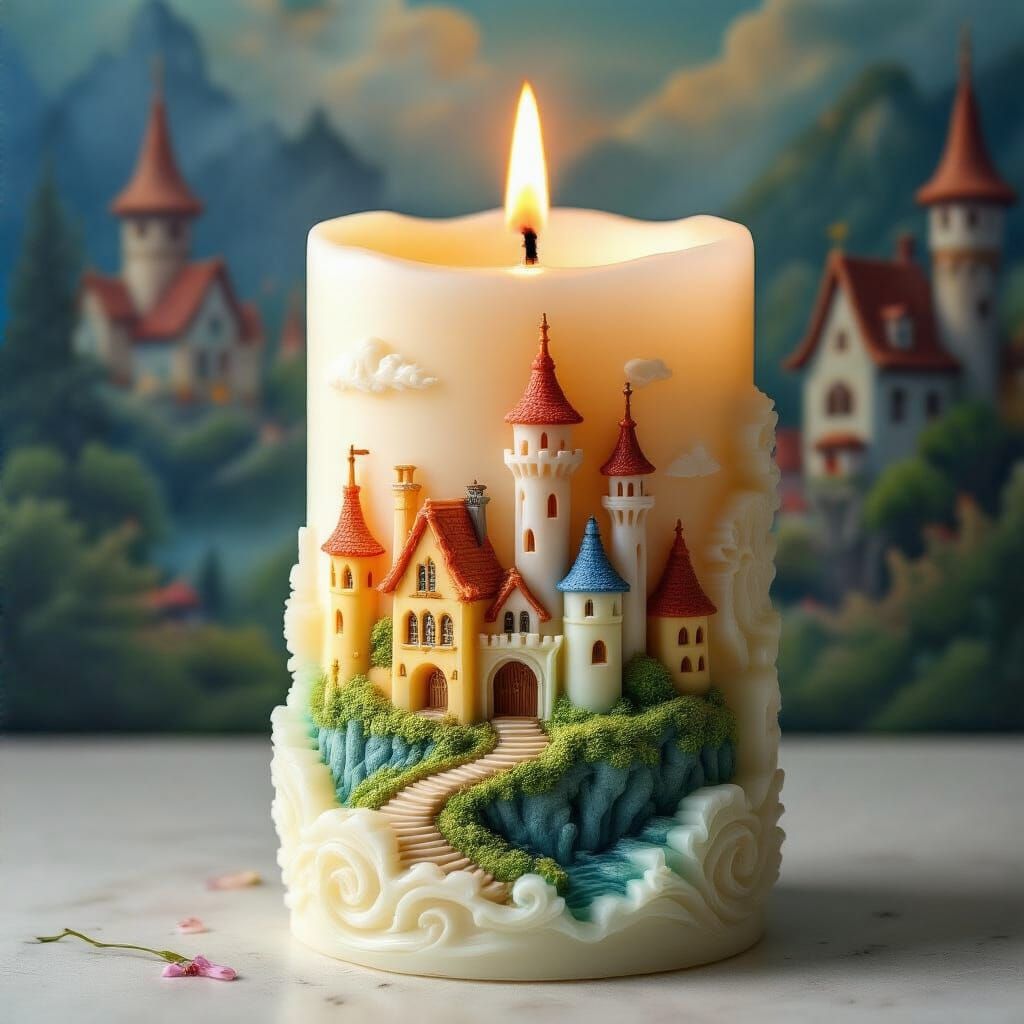 Fantasy Wax Candle with Sculpted Landscape