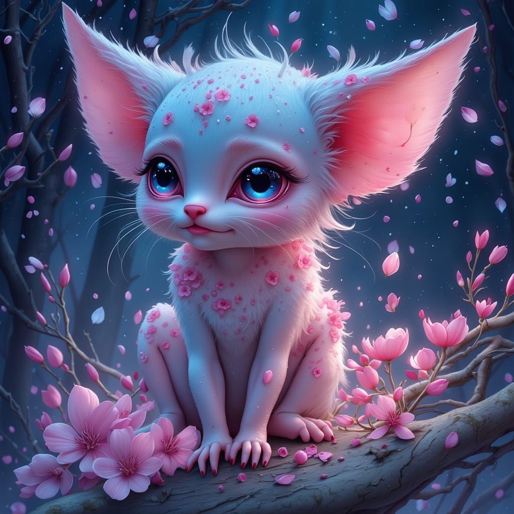 Expressive Baby Critter in Luminous Night Sky