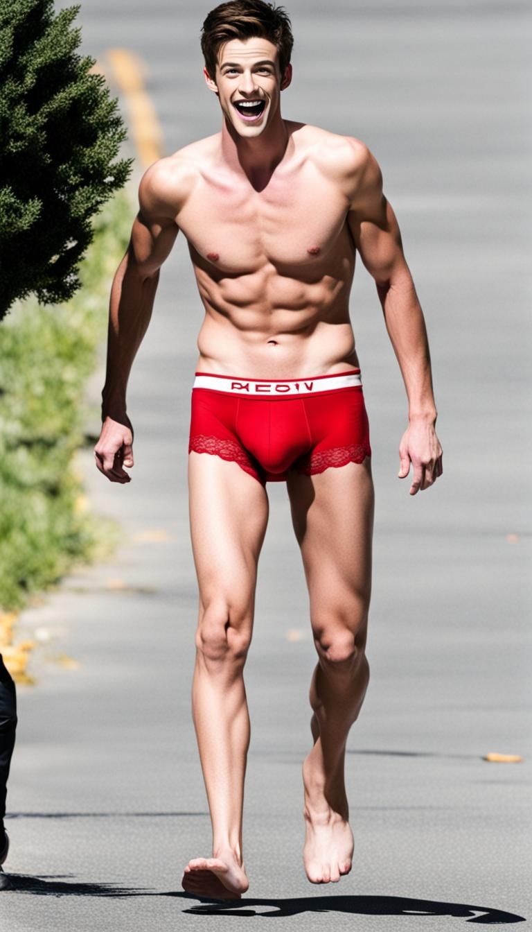 Grant Gustin in red underwear