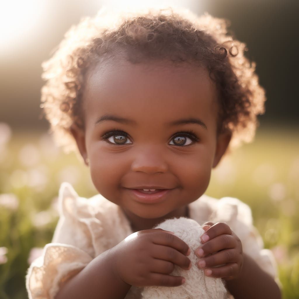 Joyful Brown Child Radiates Innocence in Sunny Meadow