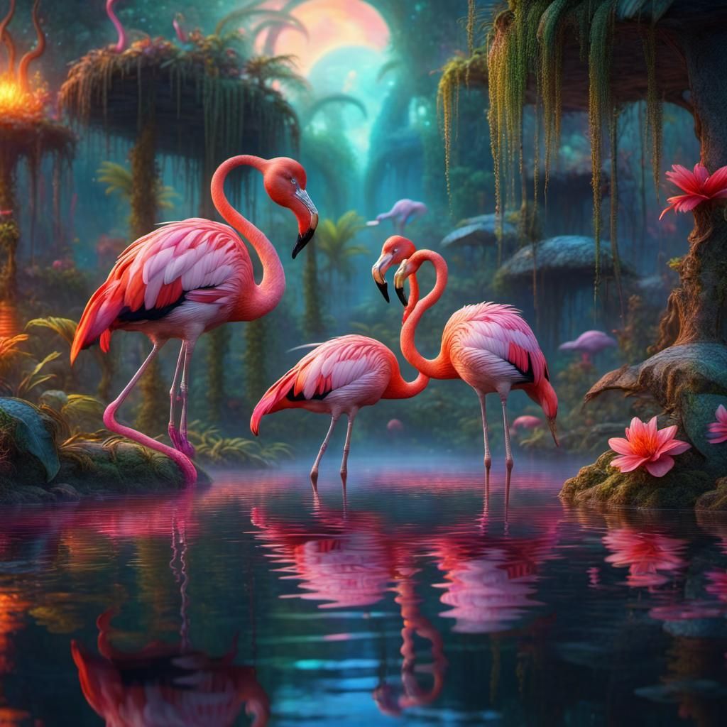 Flamingos - AI Generated Artwork - NightCafe Creator