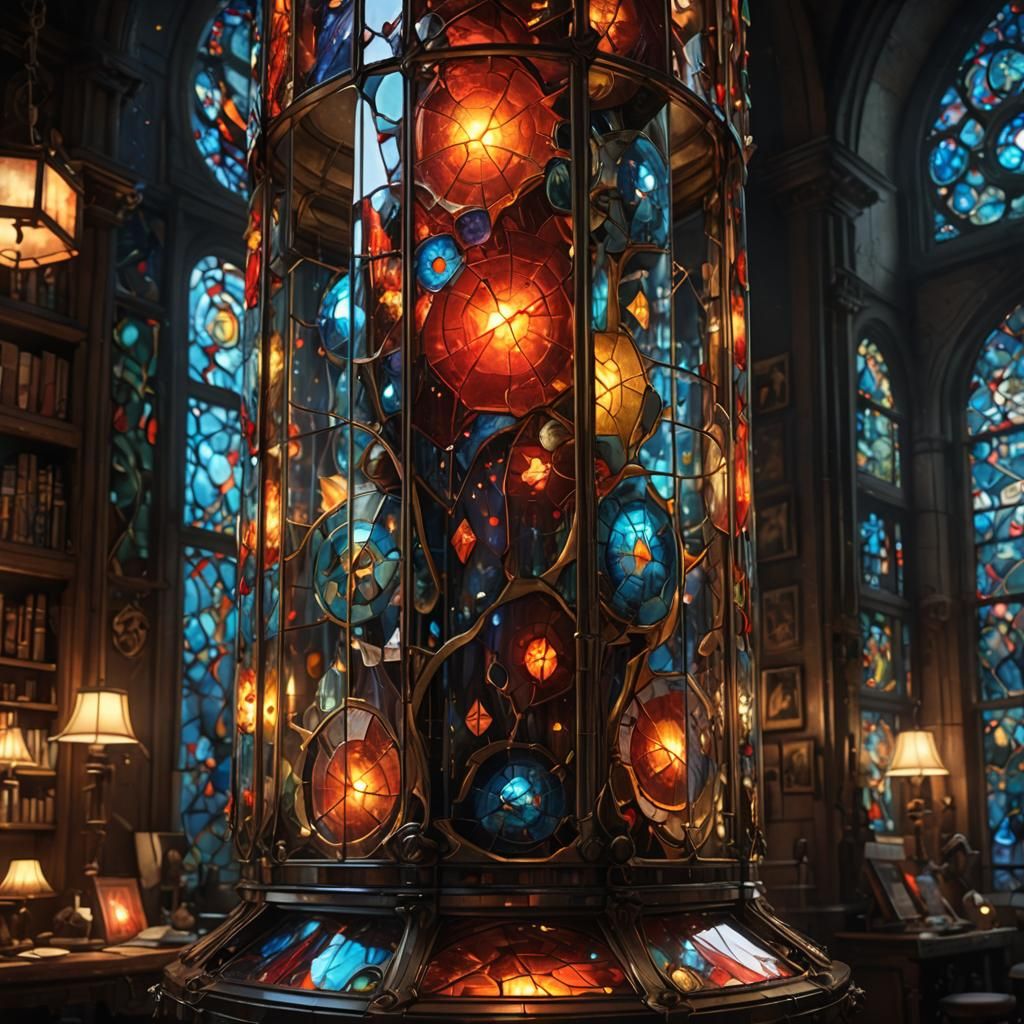Stained glass pillar lamp