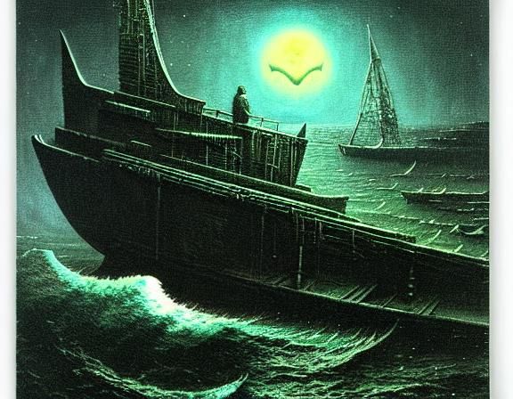 Barco fantasma en la noche.