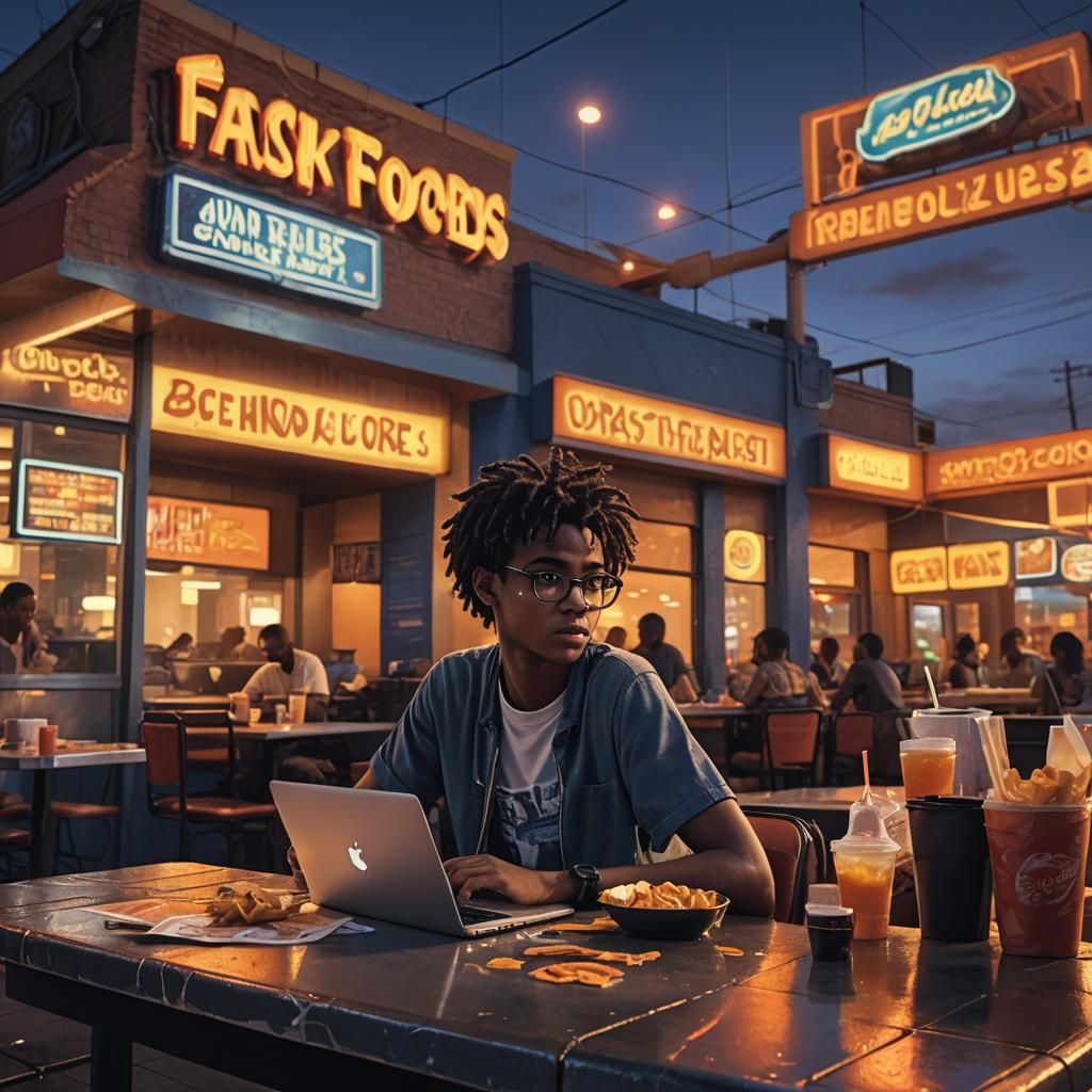 An African American teen boy with black hair with glasses dr...