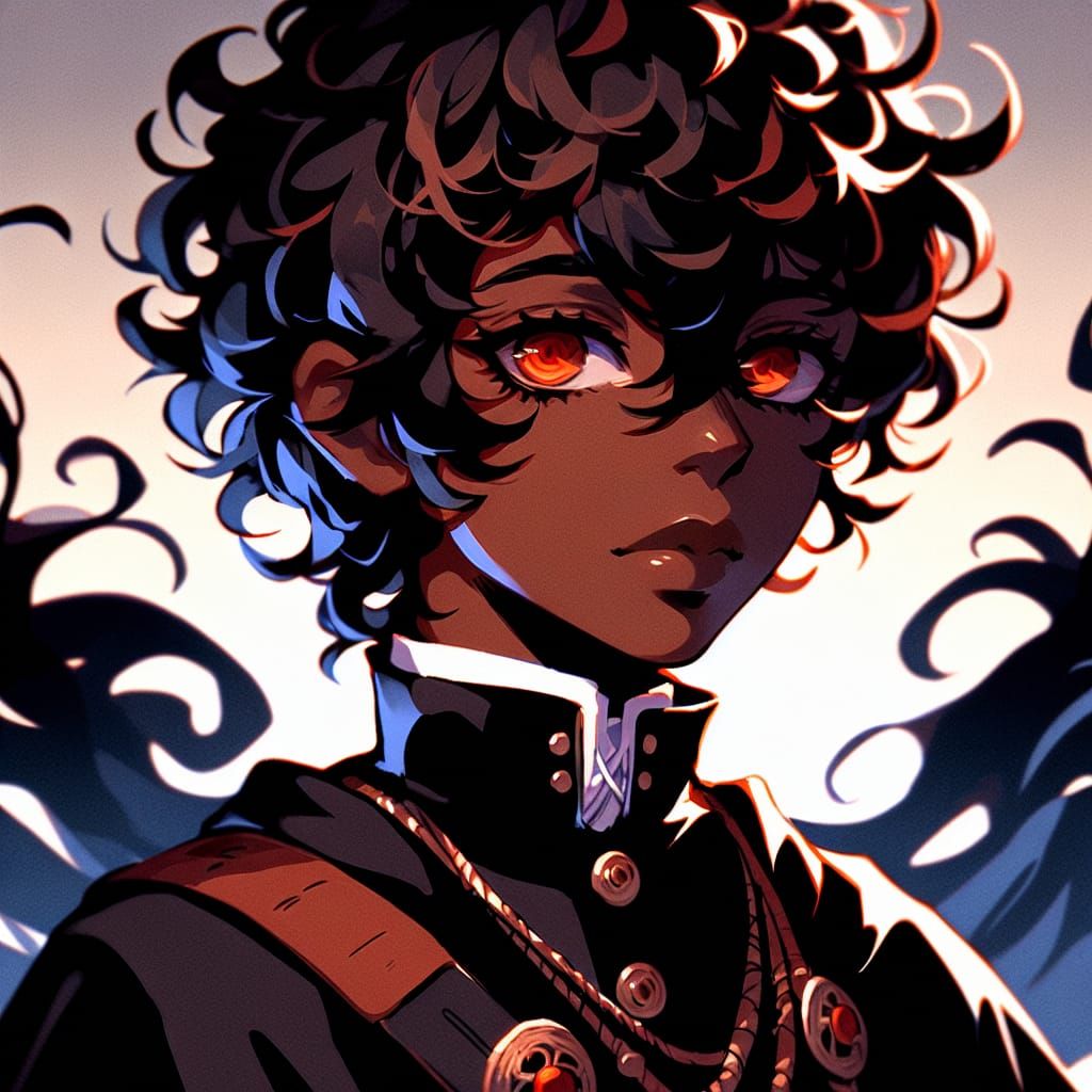 Anime-Style Portrait of Boy with Curly Hair