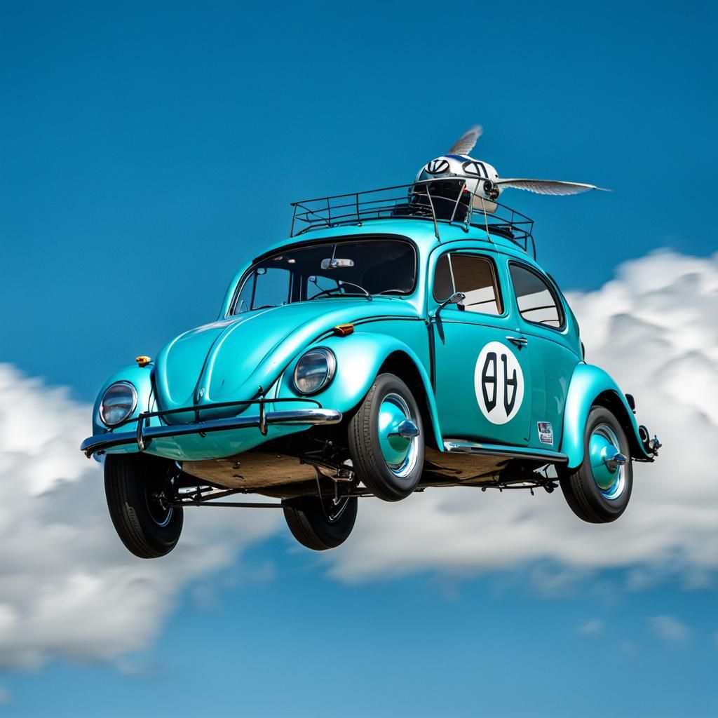 A flying vw beetle