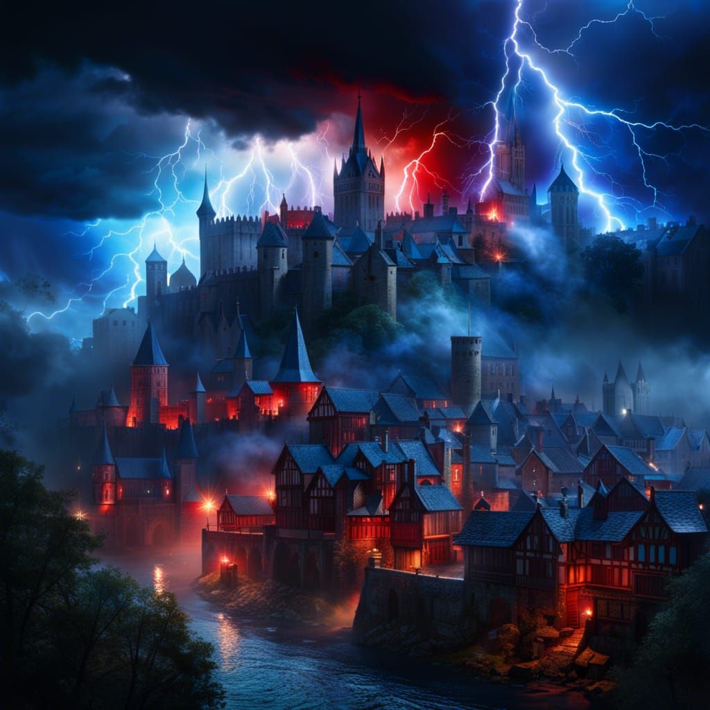 Storm over a town
