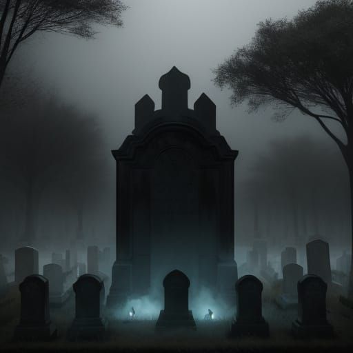 Ghostly Figure in Misty Graveyard Concept Art