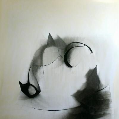 minimalist abstract charcoal drawing, Cat Ears