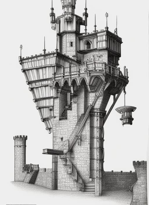 Medieval Castle Library of Knights, Ascending and Descending...
