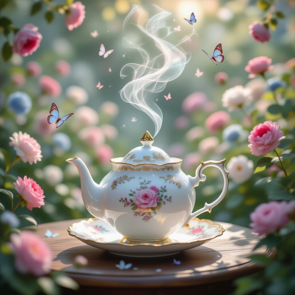 Ornate Porcelain Teapot in Pastel Dream Garden