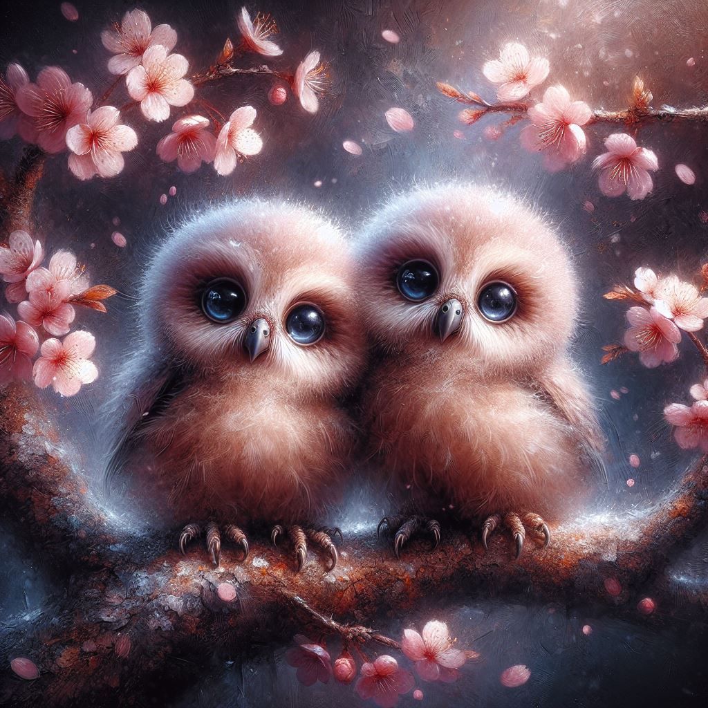 Cherry Blossom Owls