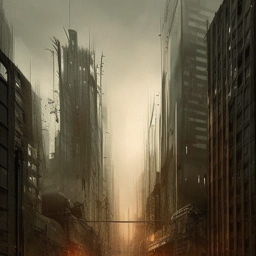 abandoned unsettling creepy post-apocalyptic cityscape with no people ...