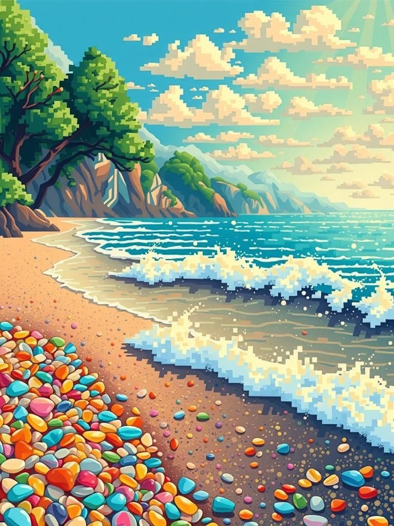 The intersection of watercolor art on the left and pixel art on the right