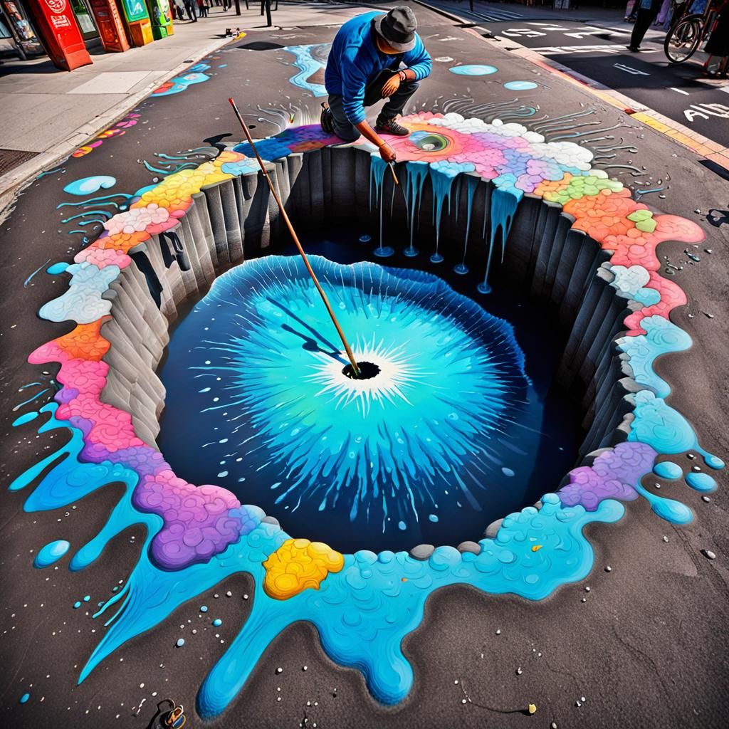 Artist and a Sidewalk Chalk Art  by @Murray