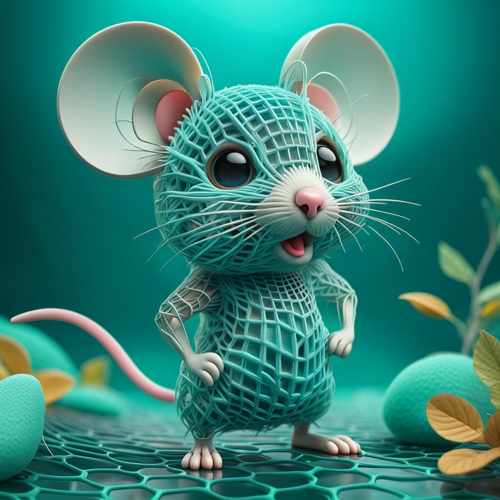 3D mesh array textured organic material forming a aqua chibi...