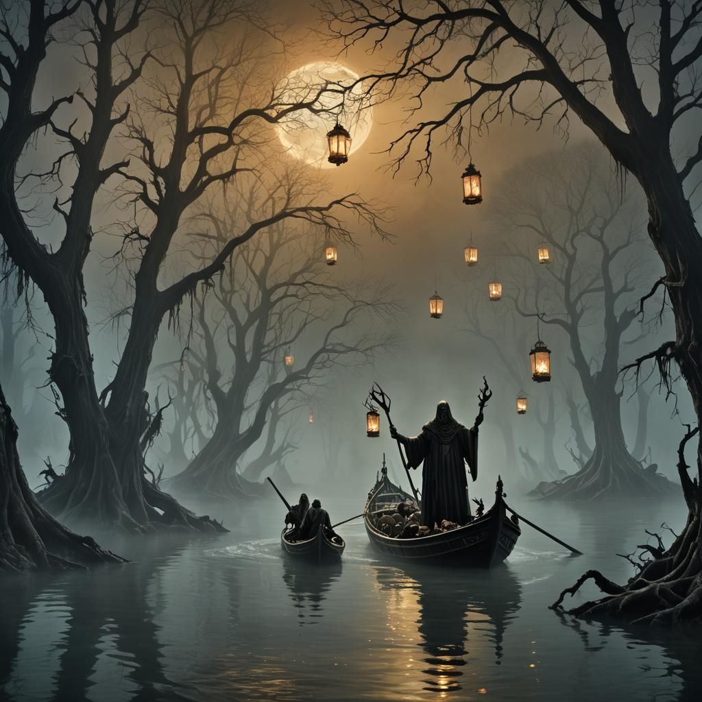 Charon guiding the ferry down the River Styx  by @Hard Boiled Entertainment
