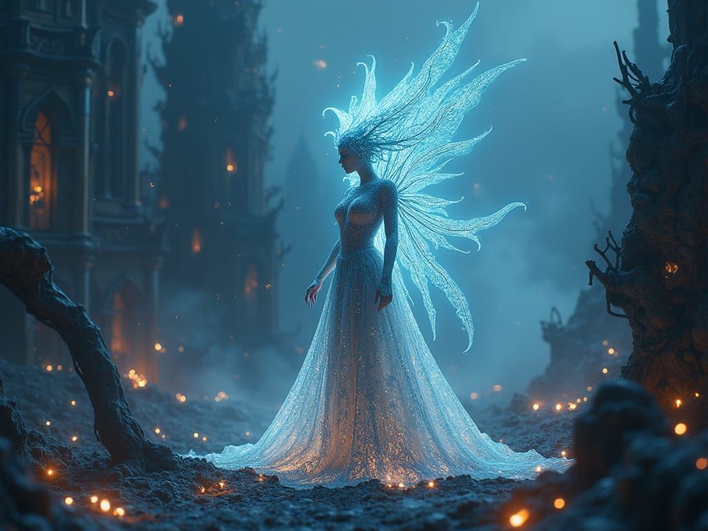 Cosmic Eidolon in Dark Academia Dreamscape