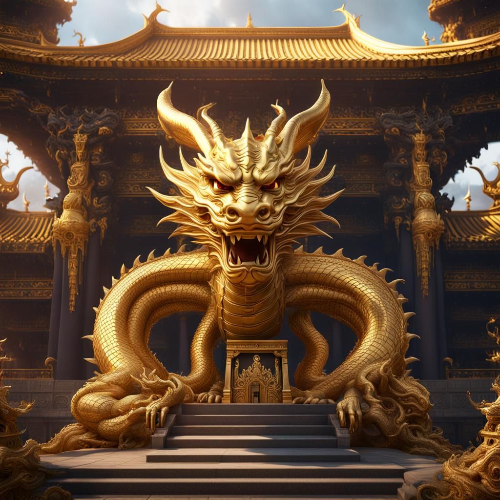 Gold temple with a gold dragon sculpture