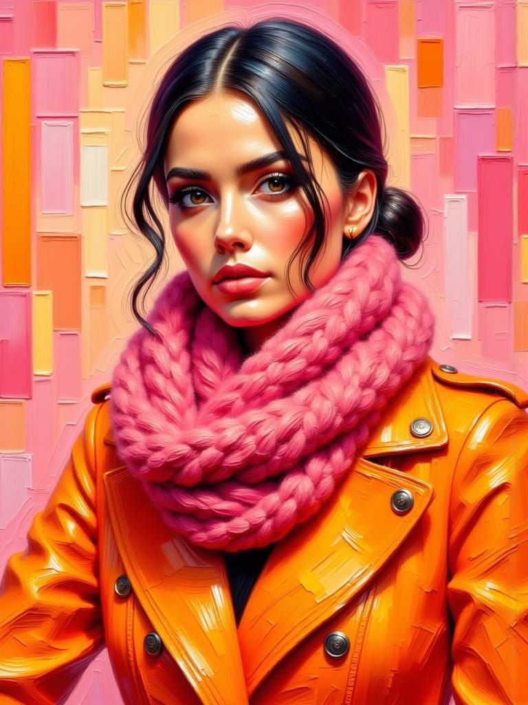 Vibrant Orange and Pink Outfit in Expressive Impasto Style