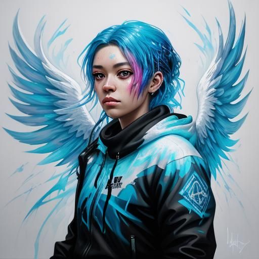 Angel of ice, ambient light surrounding her, mysterious shim...