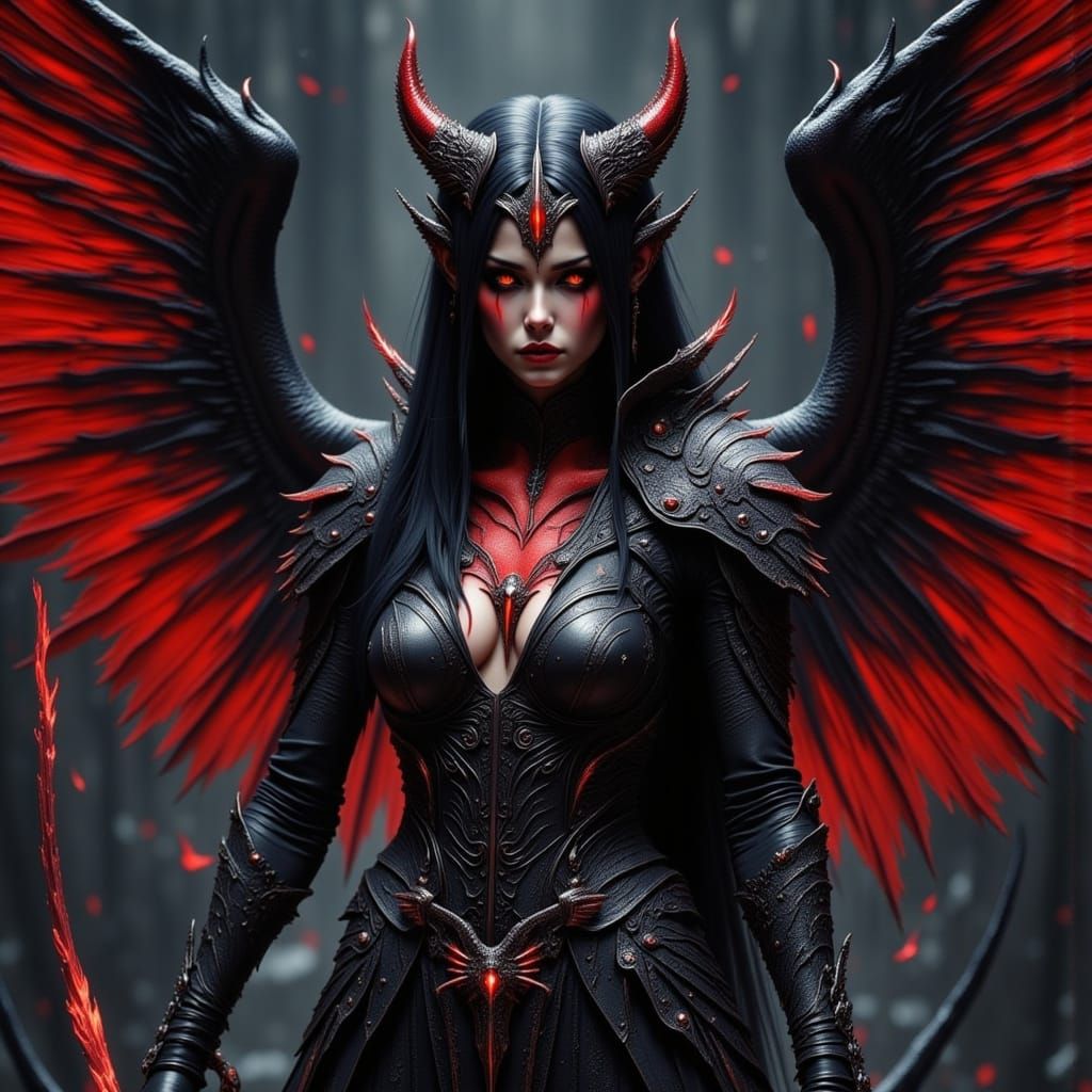 <lora:Dark Portraits:1.0> <lora:The Fault in Beauty:1.0> <lora:Angels and Demons:1.0> <lora:HellDemon:1.0> Ultra-detailed, hyper-realistic d...