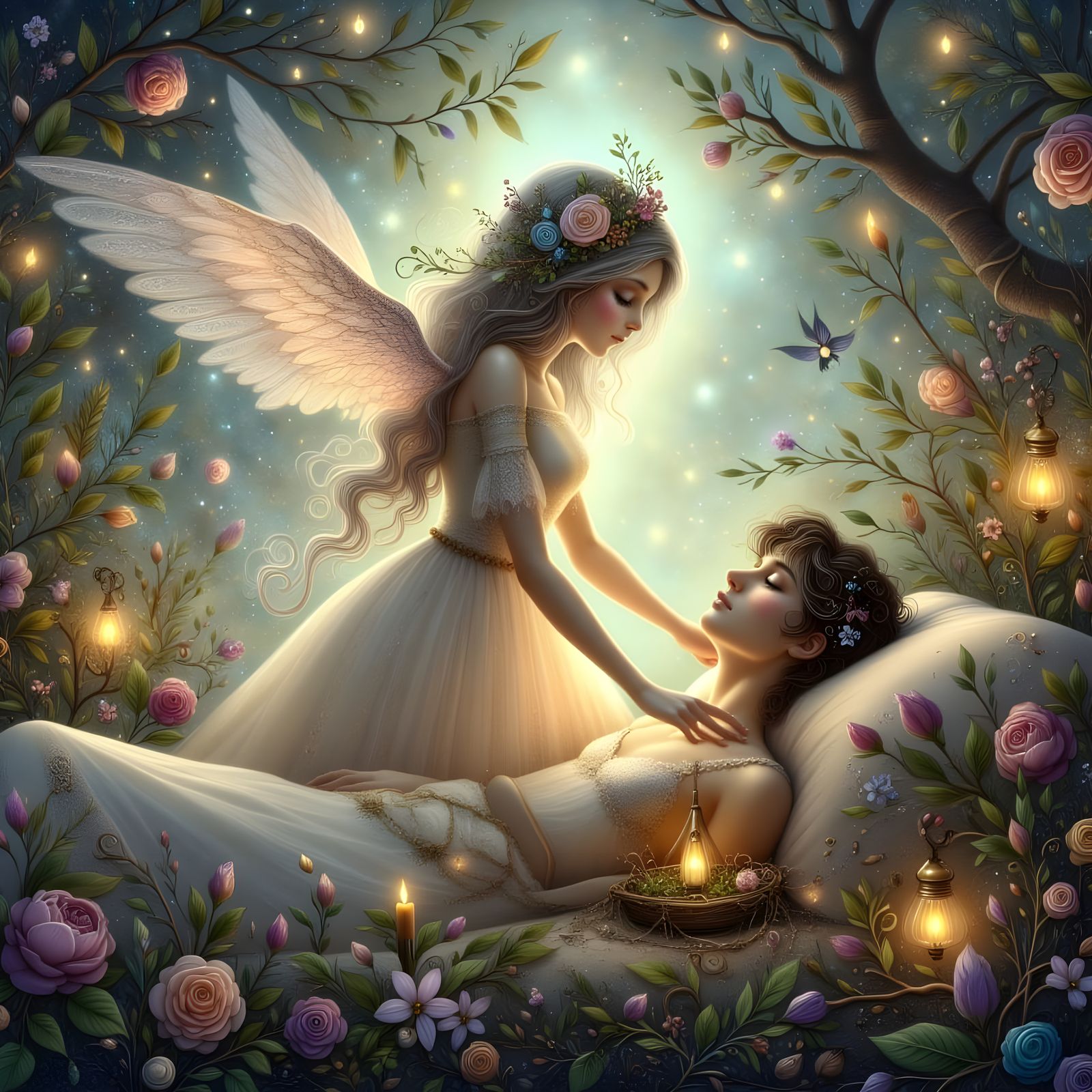 A beautiful witch casting a healing spell on the man she lov...