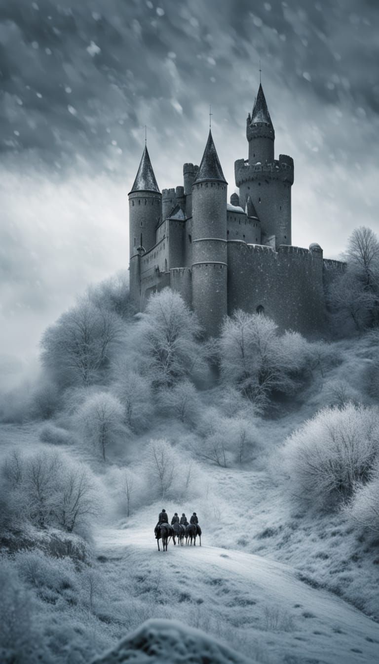 Frostpunk Les chevaliers du roi aux armures recouvertes de glace, gardent les remparts du château ambiance ...  by @Biboo