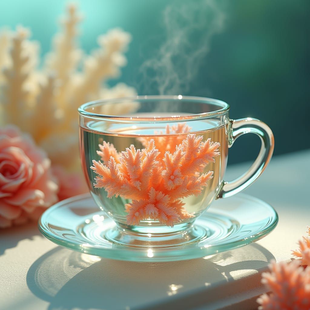 Coral Teacup: Dreamy 3D Matte Painting