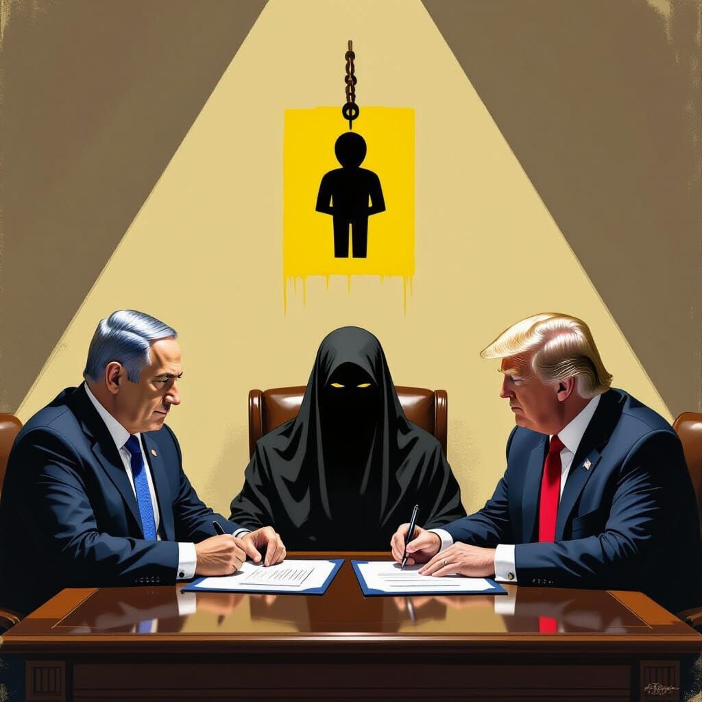 Political Leaders Sign Documents with Hostage Symbol