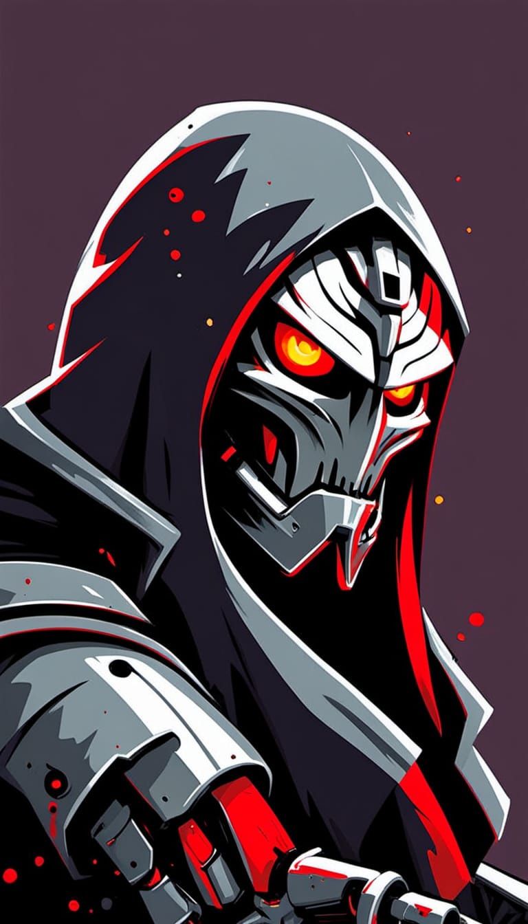 Flaming Game Controller in Robotic Hand: Dark Fantasy Art